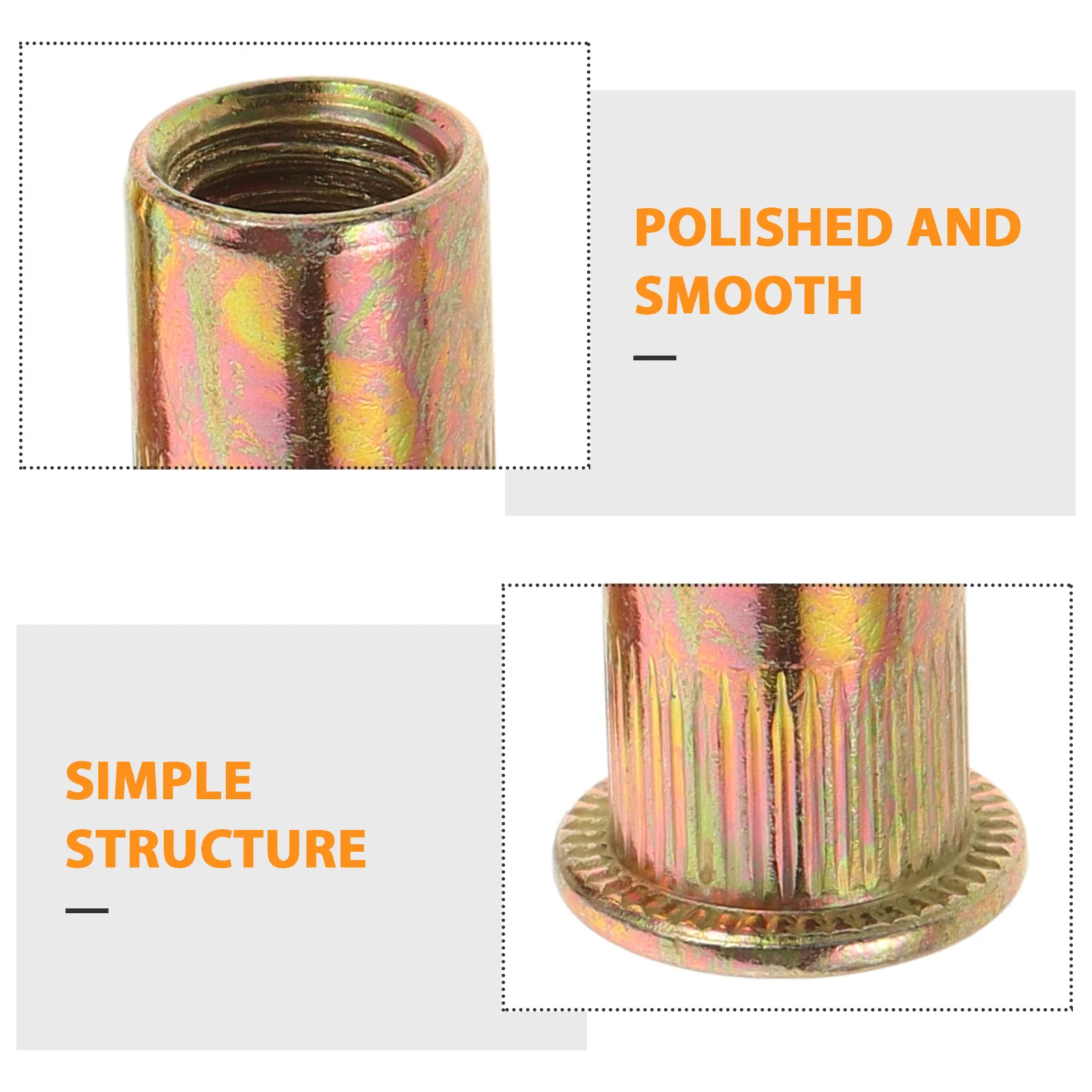 

100pcs Rivet Nut Kit M5 M8 Zinc Plated Carbon Steel Flat Head Knurled Insert Threaded Fastener For Blind Hole Applications