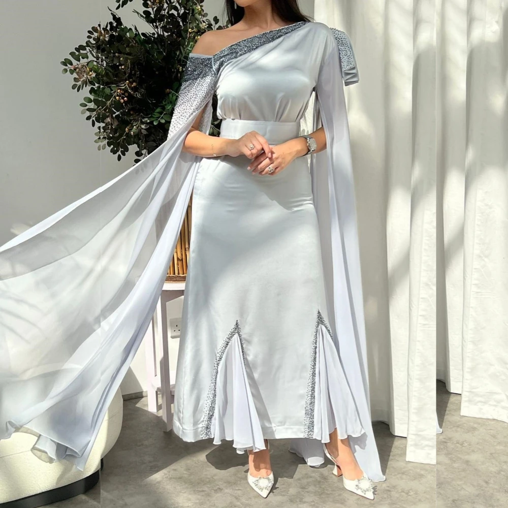 Customized  Ball Satin Ruffle Wedding Party A-line One-shoulder Bespoke Occasion Gown Midi Es