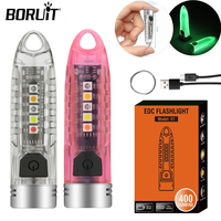 BORUiT V1 Mini EDC Flashlight Keychain Portable Small Work LED Torch Type-C Rechargeable Lamp UV Flashlight Camping Lantern