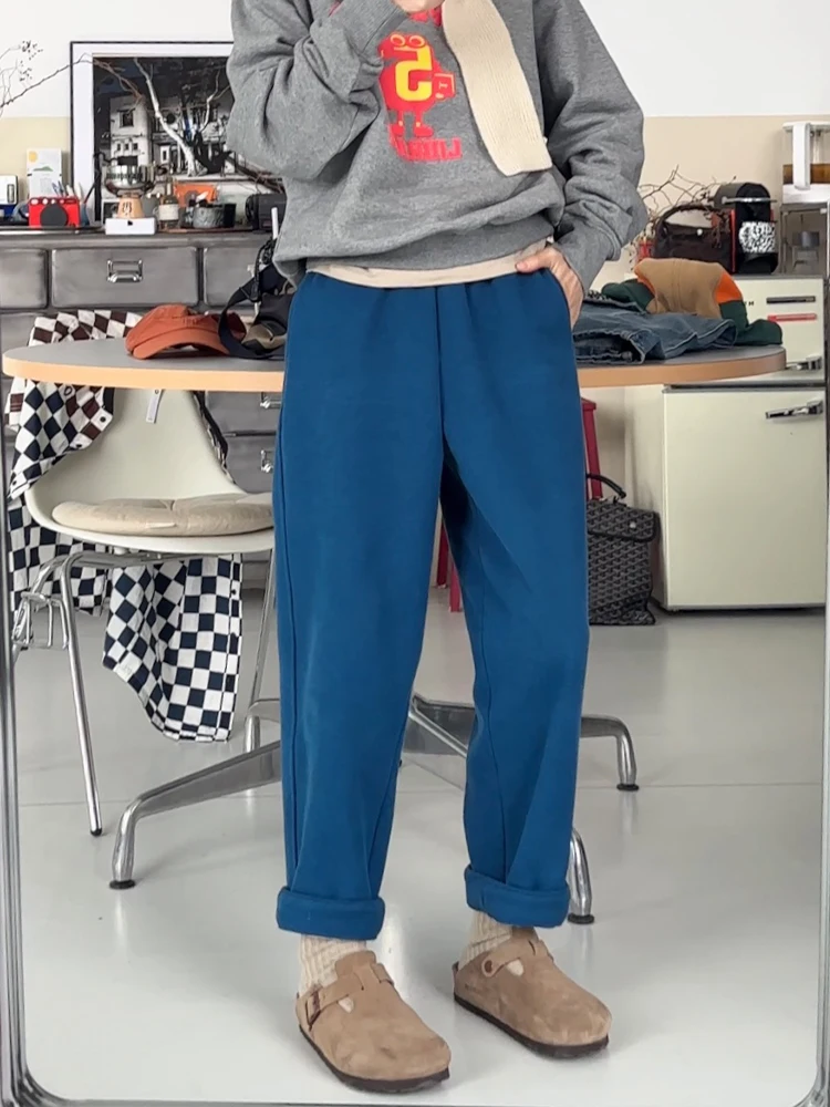 

Women's Fce Lined Straight Leg Pants Elastic Waist Vintage Wfle Pattern Warm Japanese Sle Winter Casual Trousers