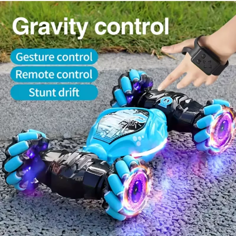 Carro de deriva 4WD RC com luzes LED de música 2.4G Gesto Rádio Controle Remoto Spray Stunt Car 360 °   Presente de brinquedos de carro de escalada giratório