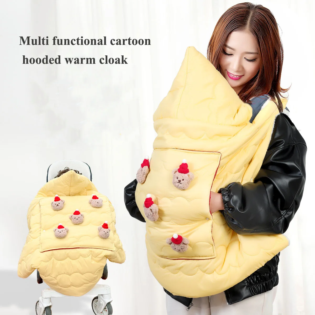

Baby Wrap Carriage Cloak Cute Bear Warm Windproof Blanket Baby Shawl A/W Outdoor Baby Stroller Carrier Cover Hooded Carrier