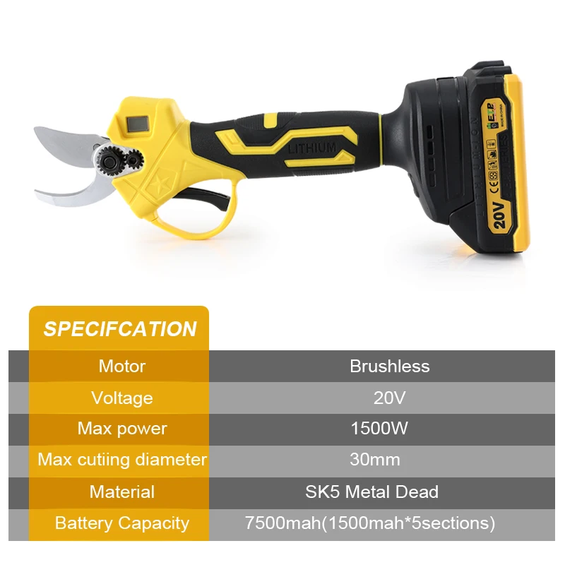 Imagem -03 - sem Fio Elétrica Pruner com Bateria Poda Cisalhamento Eficiente Árvore Frutíferas Bonsai Poda Cortador Ramo Paisagismo Ferramenta Elétrica 20v