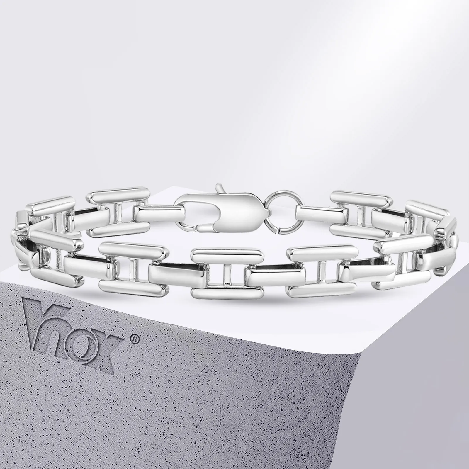 Vnox Bold H Shaped Link Chain Bracelets for Boys Teens Men, Waterproof Stainless Steel Handmade Links Wristband, Simple Jewelry