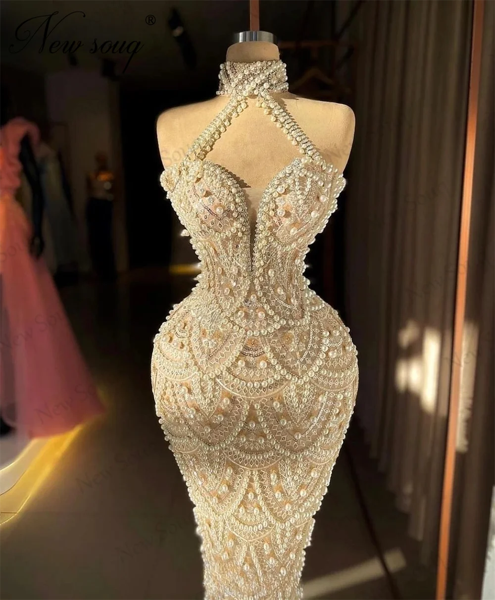 Abendkleider Pearls Celebrity Dresses Dubai Coutures Mermaid Beaded Evening Dress Robes De Soiree Party Opening Ceremony Dresses