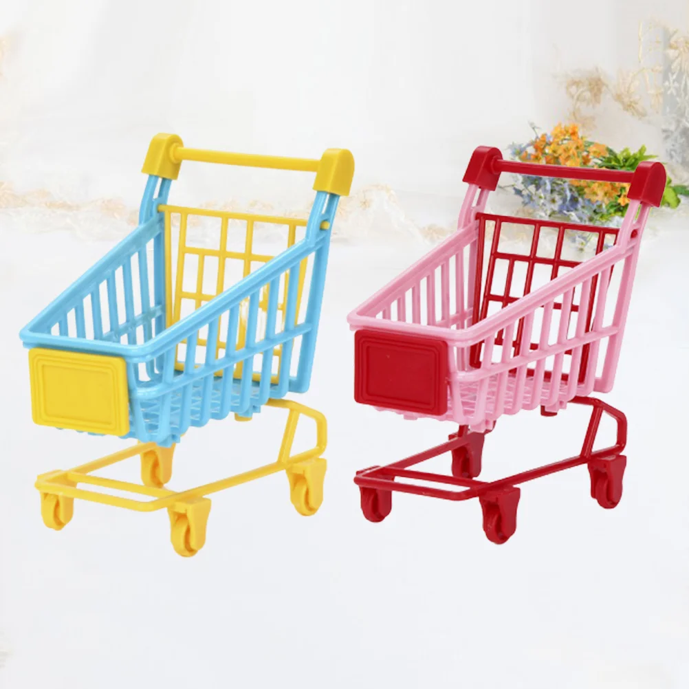 2 Pcs Mini Shopping Cart Toy Kids Playing PVC Simulation Trolley Dolls Storage Rack