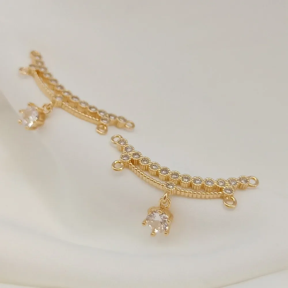 

14K Gold-plated Micro-inlaid Zircon Arc-shaped Link Pendant DIY Ancient-style Headwear Necklace Accessory