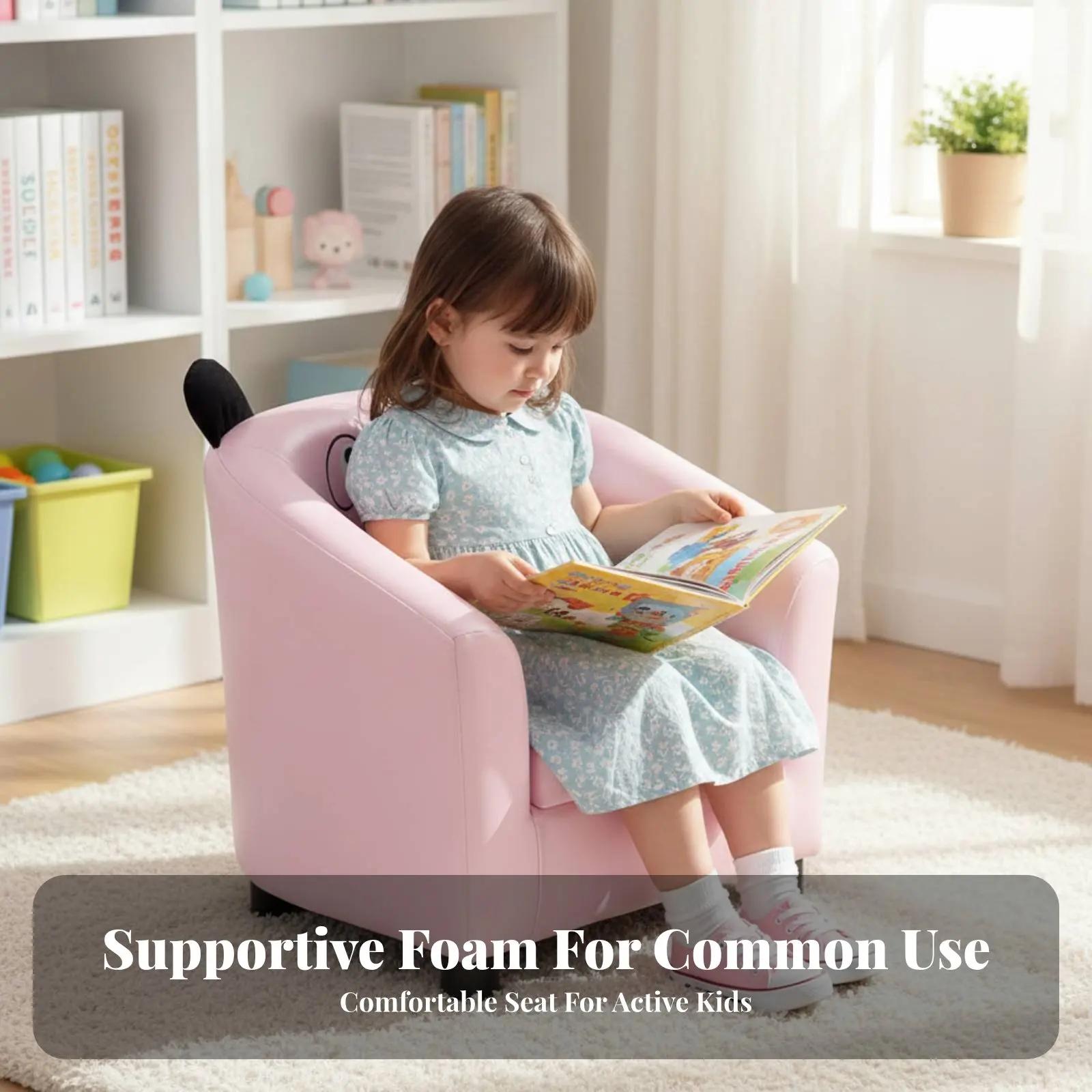 2 Pieces Crown-Shaped Chair with Footrest Princess Design kids' Armchair Soft and Comfortable Sturdy Frame for Playroom, Bedroom - view 2