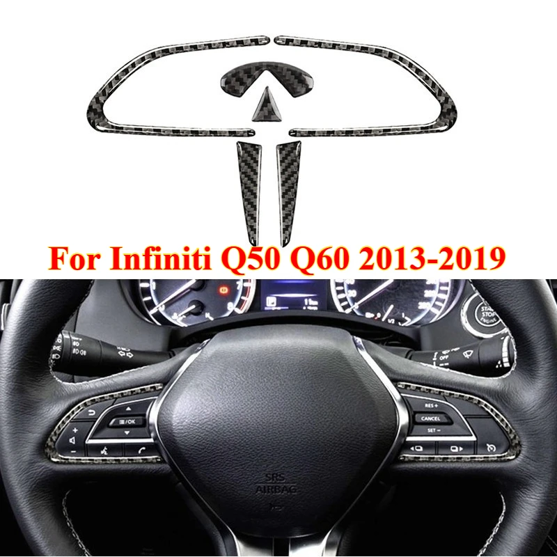 

2PCS Carbon Fiber Auto Steering Wheel Sticker Trim Fit for Infiniti Q50 Q60 2013-2019 Car Interior Accessories