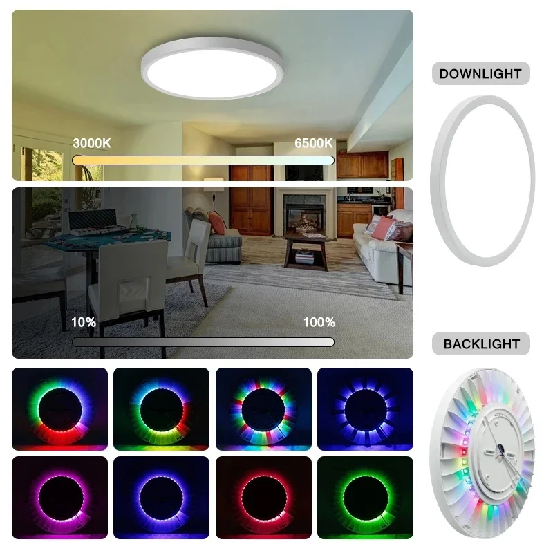 مصباح السقف الذكي RGB ضوء دوار ديكور المنزل APP/التحكم عن بعد 28 واط رقيقة جدا LED تصميم ضوء السقف لغرفة المعيشة