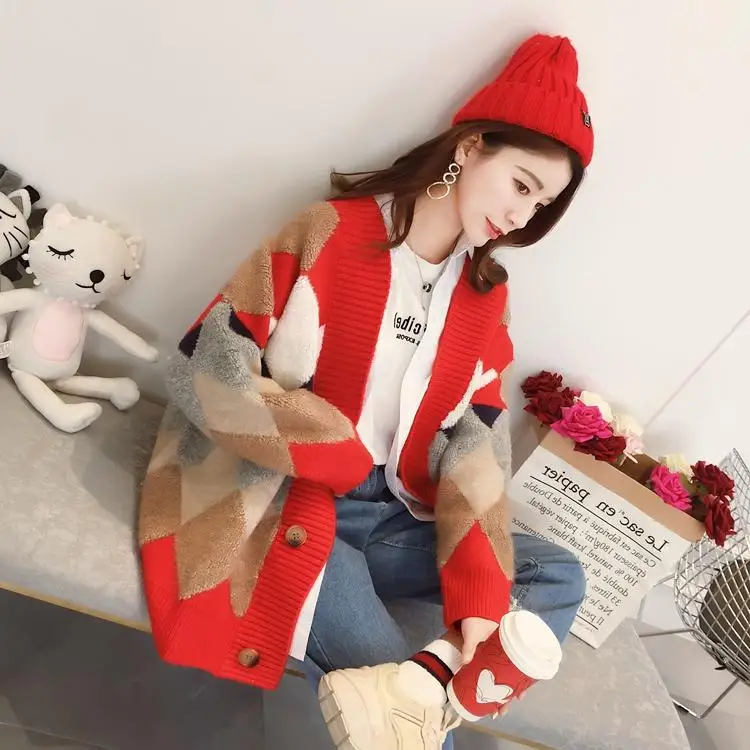 

Spring Women's Open Cardigan Loose Knitted Sweater Long Sve V-Ne Thiened Regular Length Faionable Outerwear