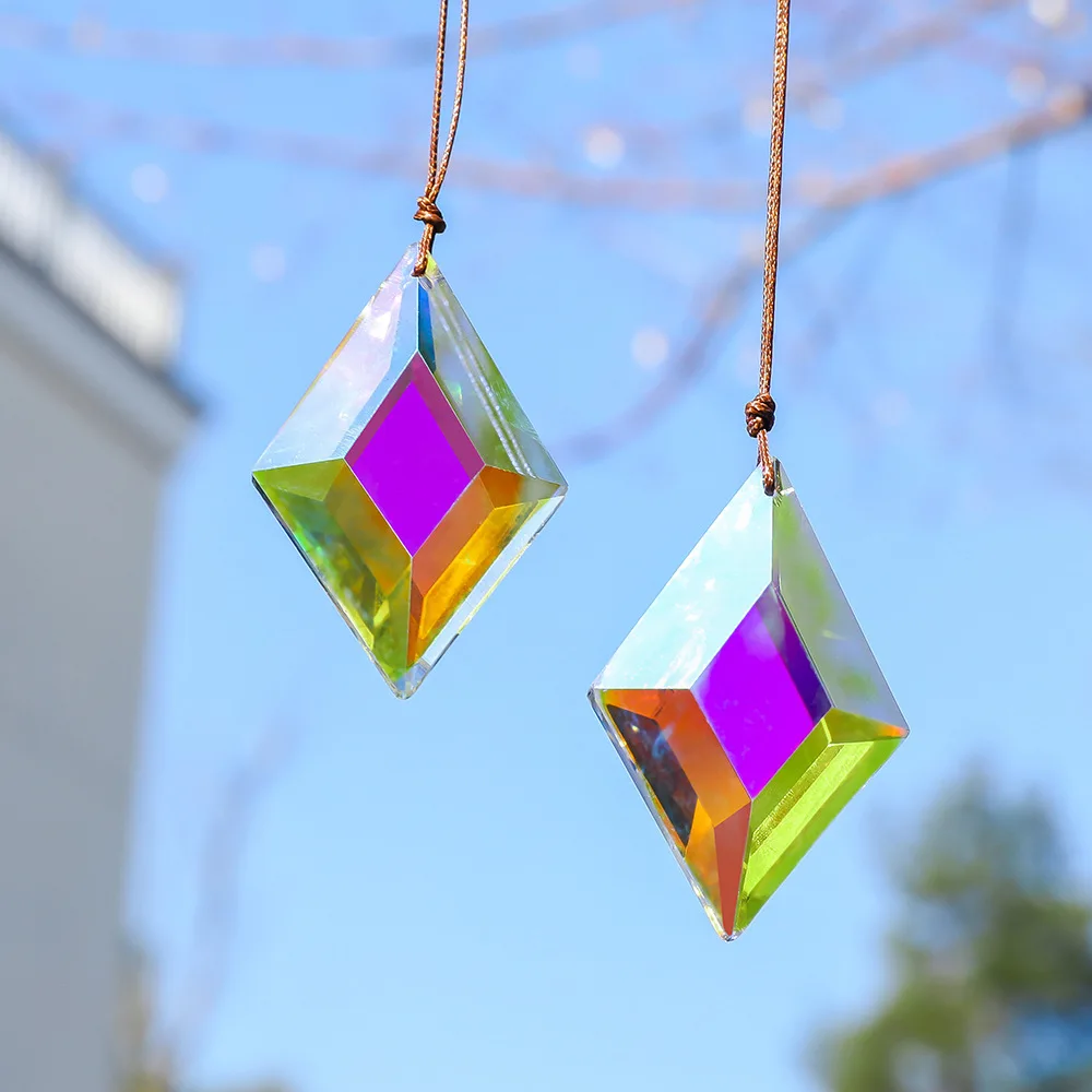 Camal 1pcs Diamond 63*42mm Hanging K9 Crystals Prism Suncatche Pendant Rainbow Window For Crystal Maker Home Garden DIY Ornament