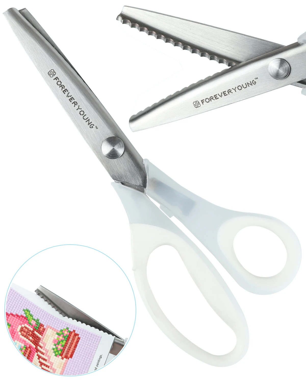 Forever Young 11in/28cm Pinking Shears with Scallop Edge 5mm Zigzag Cutting Diamond Painting Canvas Scissors for Crafting