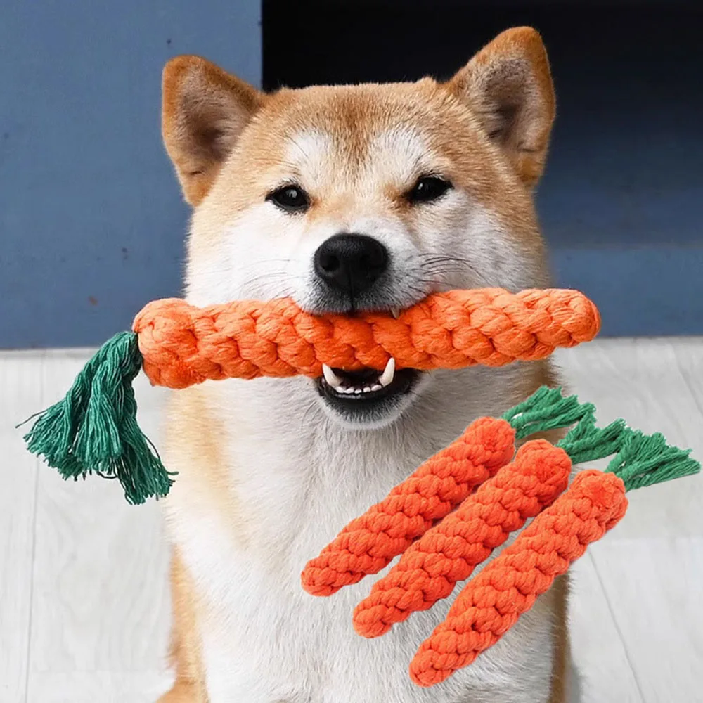 Dog Toy Carrot Knot Rope Ball Dog Chew Toys Pet Dog Braided Carrot Cotton Rope Puppy Cleaning Teeth Chew Toy Carrot Shape DIY