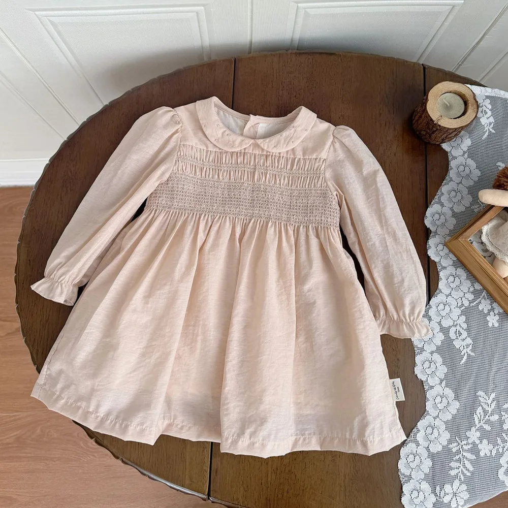 

spring summer dresses girls clothes high-quality embroidery Light pink long sleeve dress princess dress