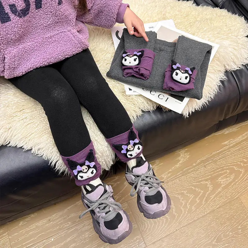 

Hot Sanrio Girl Pants Kuromi Kawaii Anime Fashion Student Winter Thicken Soft Keep Warm Leggings Children's Clothing New Style