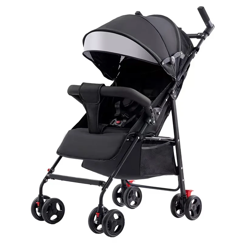 Lightweight Baby Stroller Foldable Four Wheel Pushchair with One Click Folding Adjustable Backrest and Airflow Window