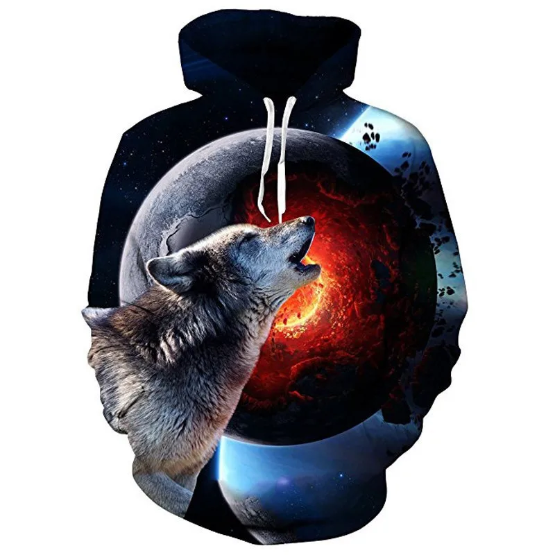 2021 Men\'s Hoodie Fashion Streetwear Hip Hop Hoodie Long Sleeve Sweatshirt Jacket  3d Wolf Print Sweatshirt Oversized