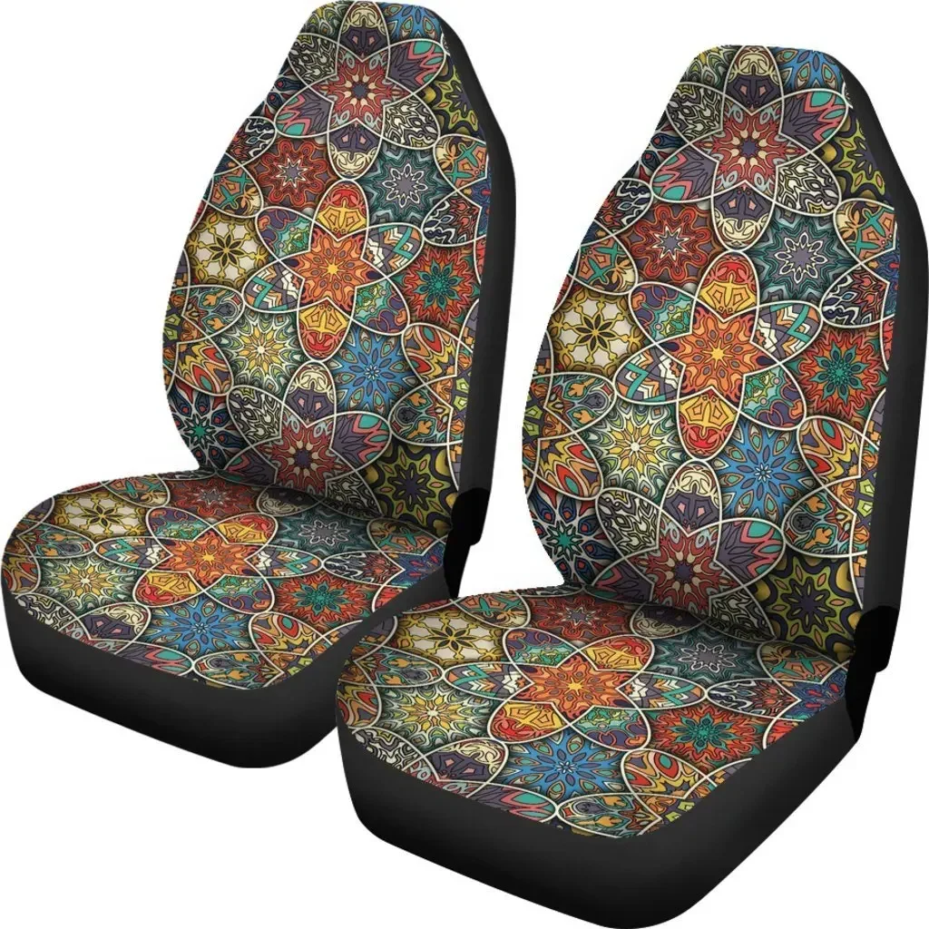 Pattern Print Patchwork Seat Cover Car Seat Covers Set 2 Pc, Car Accessories Car Mats