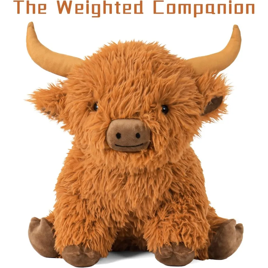 ตุ๊กตาวัวไฮแลนด์น้ำหนัก 5 ปอนด์ สูง 16 นิ้ว ของเล่นตุ๊กตาขนนุ่มน่ารักสำหรับผู้ใหญ่ ของขวัญตกแต่งรูปวัวไฮแลนด์ สีน้ำตาล