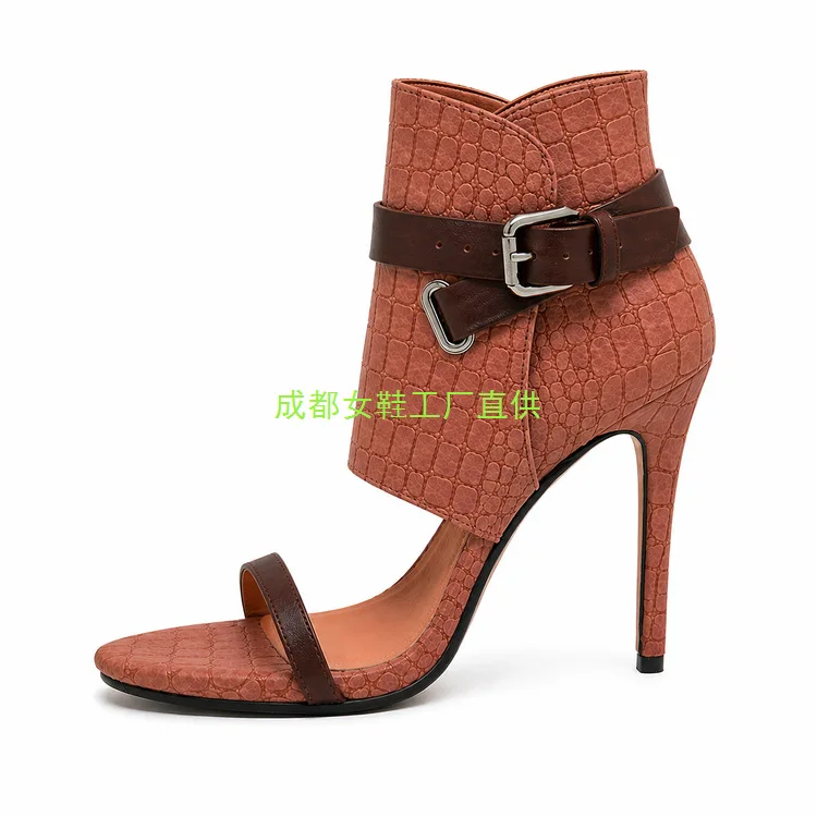 Women Open Ankle Cuff Metal Buckle Single Strap Open Toe Stiletto Heel Sandals, Western Ankle Wrap High Heels view 5