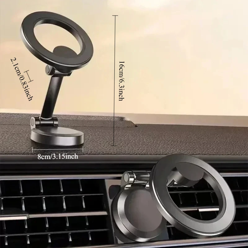 Car Phone Holder Ultra-Compact: Foldable Mac-Safe Alloy Magnet with Full Rotation for iPhone 16 Series