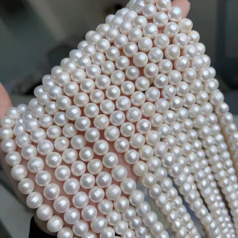 9-10Mm Near Round White Freshwater Pearl Loose Beads Through Hole Hand Necklace Semi-Finished Jewelry