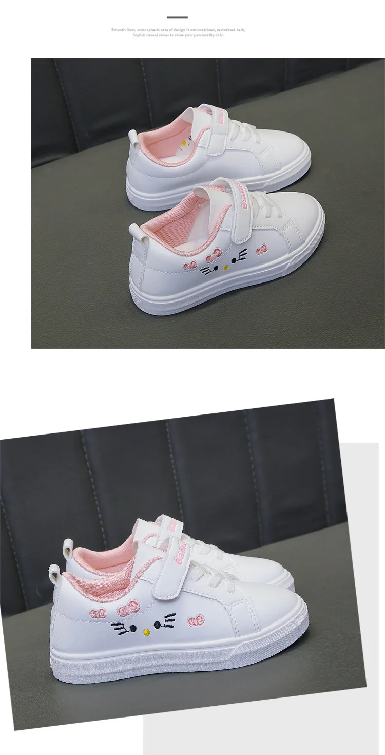 Four Seasons Children Casual Sport Running Anti-Slip Shoe Soft Sole Fashion Leather Kids Flat Sneakers Princess Girl Casual Shoe