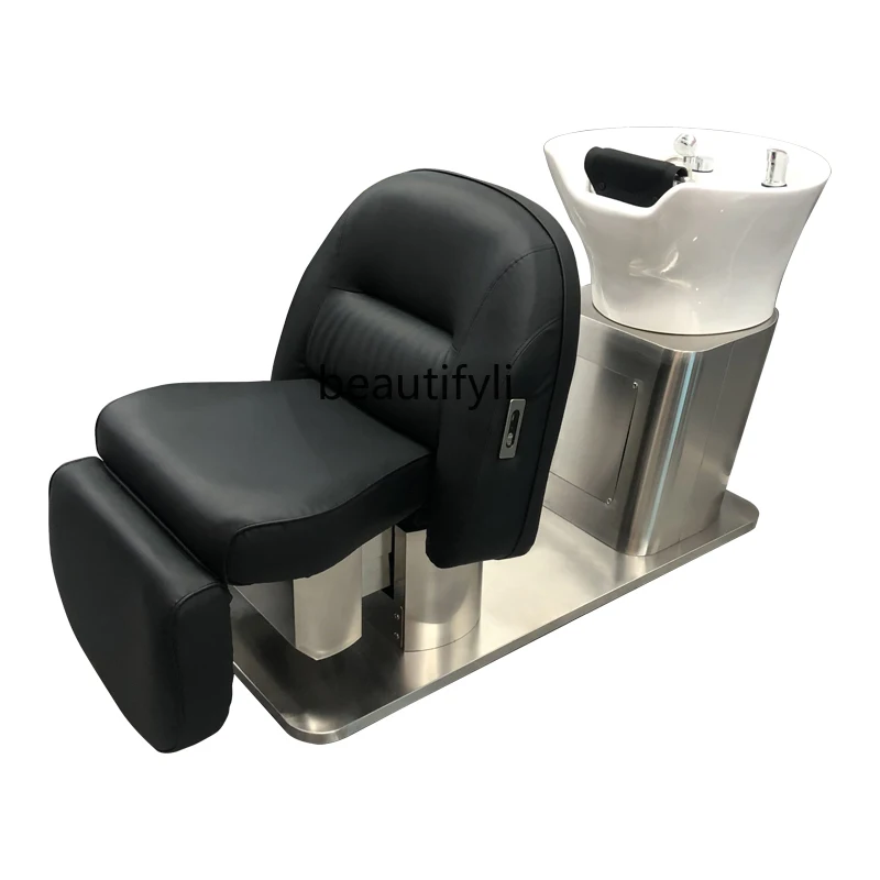 

Barber Shop Shampoo Chair Special Half Lying Deep Basin Flushing Bed Hair Salon Electric Lifting Shampoo Chair Ceramic Basin