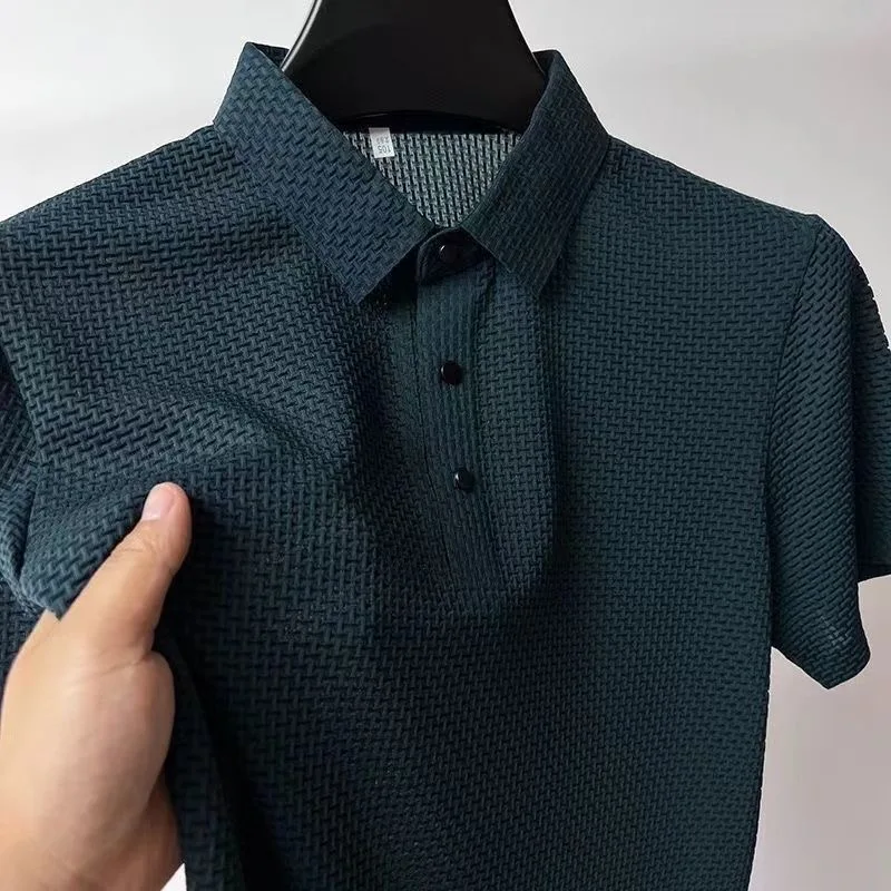Summer New Ice Silk Breathable Polo Shirt Men\'s Summer Casual Fashion Versatile Trend Button Fashion Plus Size Short Sleeve T-Sh