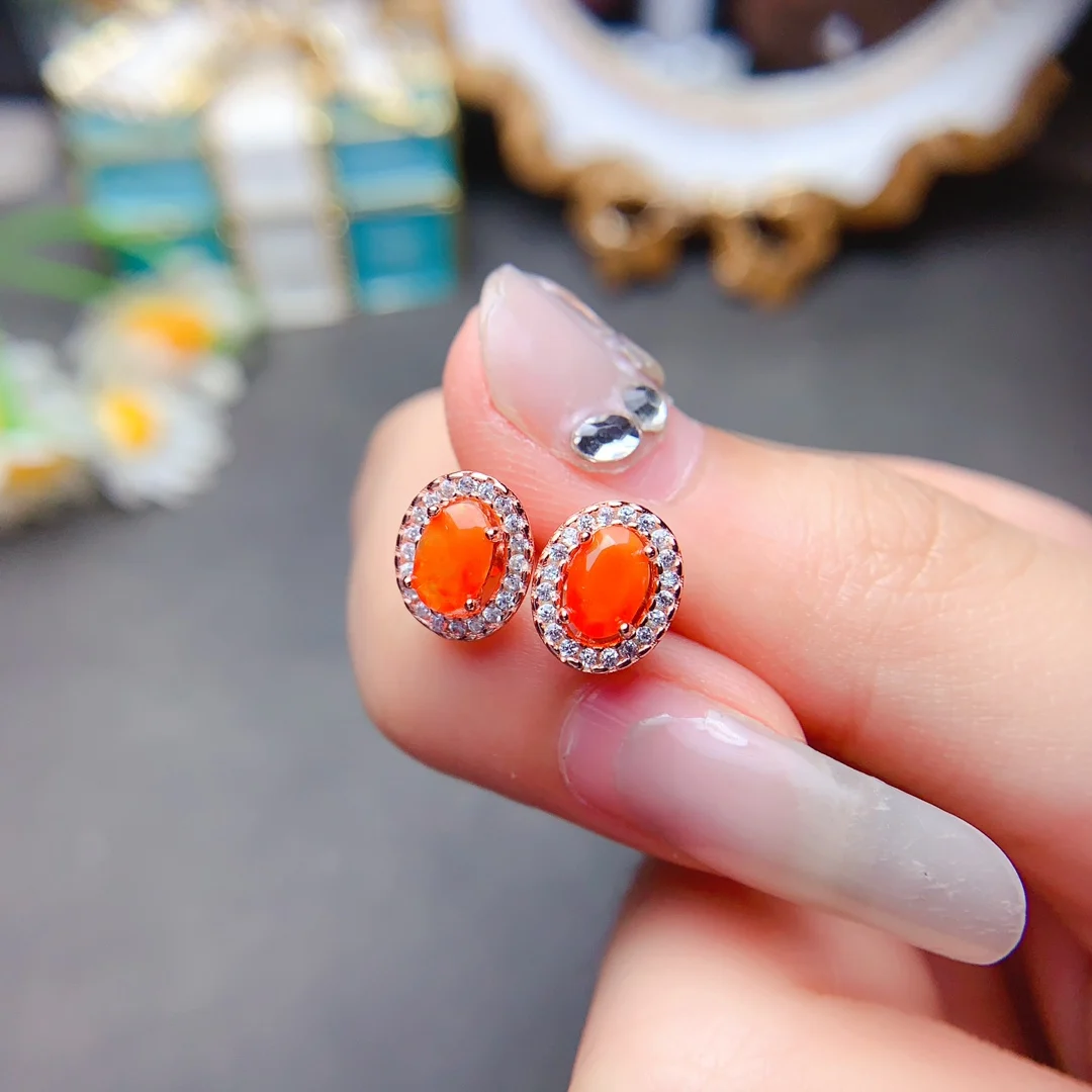 

Sterling Silver 925 Natural Fire Opal Earrings Orange Pendant Women's Wedding Gemstone Free Shipping Certified jewelry