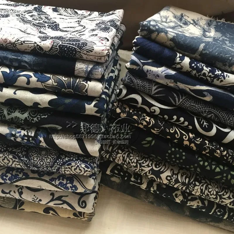 

Хлопково-льняная ткань в китайском стиле с принтом Феникса на метр для одежды, брюк, скатерти, платья, шитья своими руками, мягкая тонкая ткань синего цвета