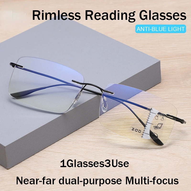 

Trimmed Frameless Anti Blue Light Presbyopic Glasses with Automatic Zoom and Progressive Far and Near Dual Purpose Glasses