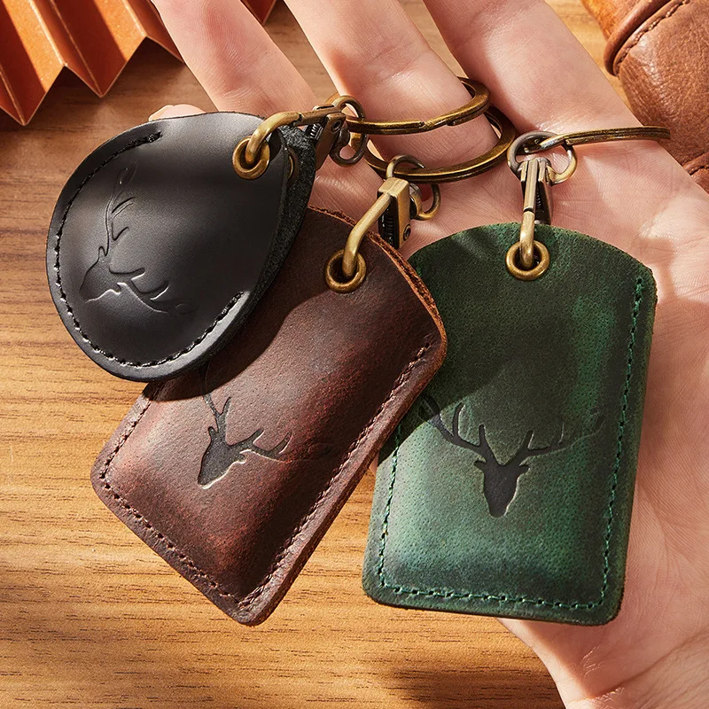 High Quality For Airtag Gift Leather Access Control Card Cover Protective Sleeve Badge Card Holders With Keychain