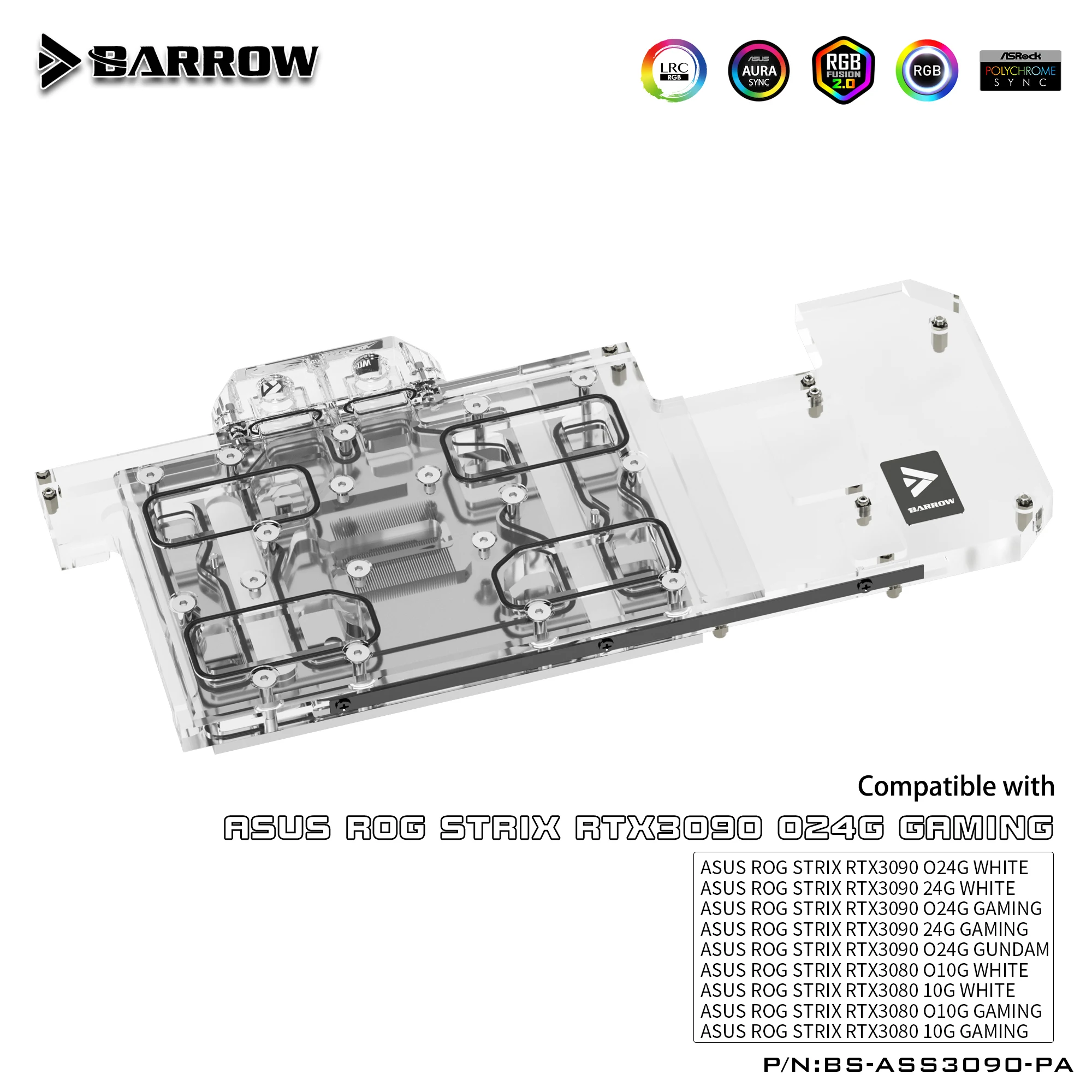 BARROW Active Cooling Water Block Full coverage use for ASUS ROG STRIX RTX 3090/3080 GAMING GPU Card With Backplate 5V A-RGB