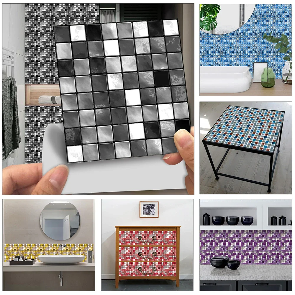 10 sztuk / zestaw Płaskie czarno-białe szare marmurowe kryształowe mozaiki Twarde płytki Naklejki ścienne Kuchnia Talia Plakat Home Decor Art Mural