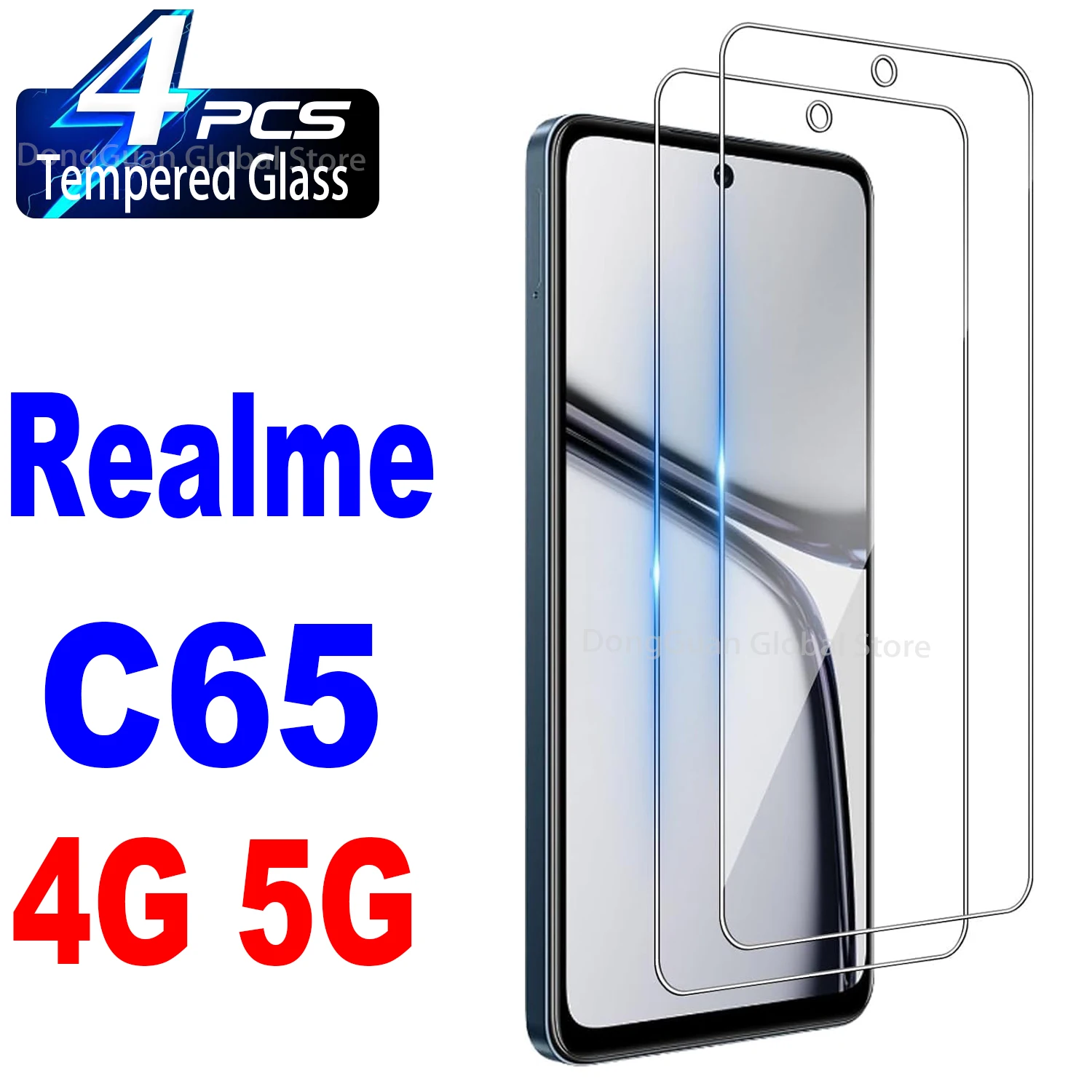 

1/4Pcs Tempered Glass For Realme C65 4G 5G Screen Protector Glass Film
