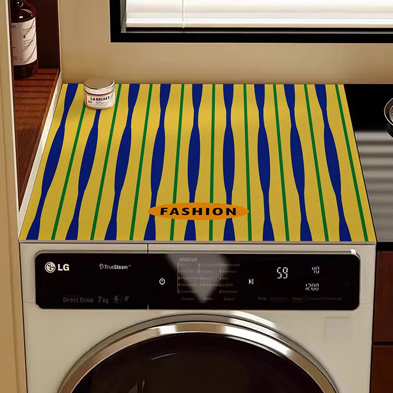 VIKAMA Fashion Wavy Stripe Washing Machine Top Cover Mat Yellow Blue Green Color Block Waterproof Anti Dust Dryer Cabinet Mat
