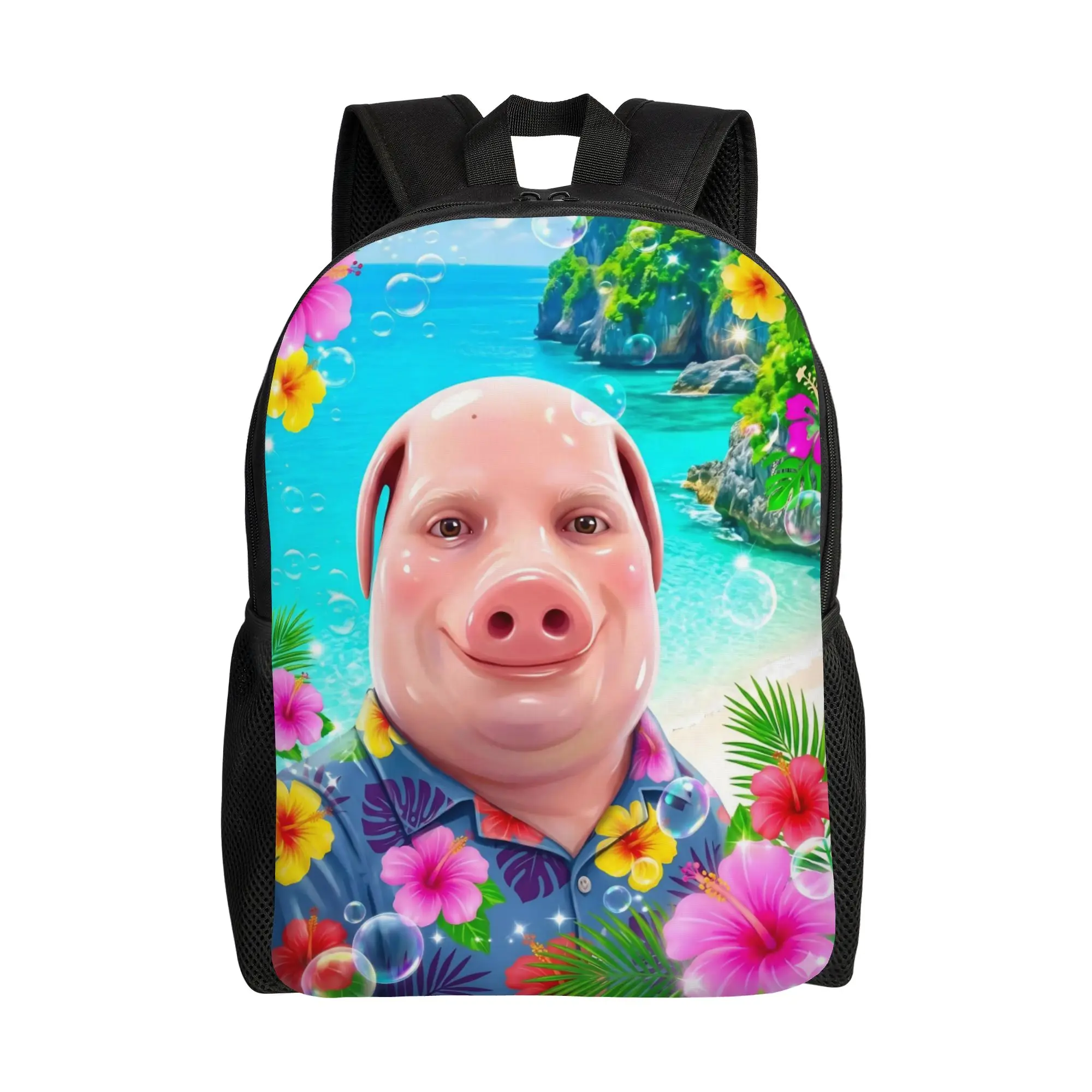 Hawaii John Pork Smiling Beach Teenage Backpack High School Business Pig Lover Daypack for Men Women College Shoulder Bag