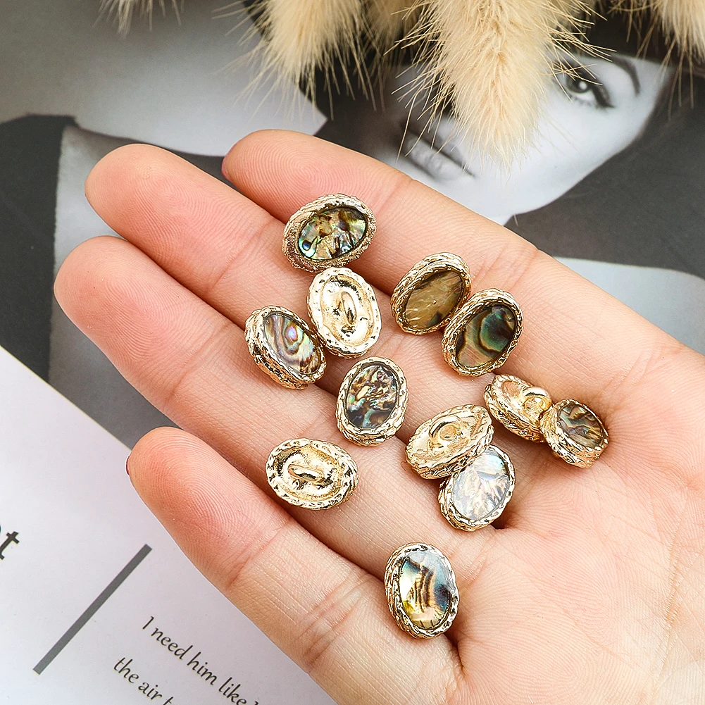 5PCS 12MM Creative Oval Metal Shank Button Colored Abalone Drop Glue Shell Button Sweater Cardigan Decorative Accessories