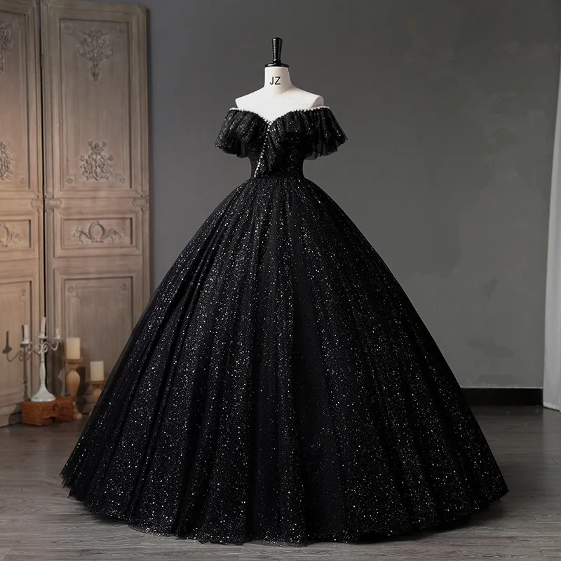 JEHETH Off The Shoulder Bling Evening Dress for Women Ball Gown vestidos de noche mujer 2024 Floor Length Sweetheart PearlsParty