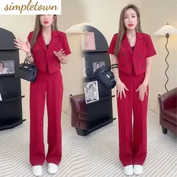 Korean Style Summer Thin Casual Jacket Jacket Wide Leg Pants Two-piece Elegant Women's Pants Suit Office Outfits Clothing