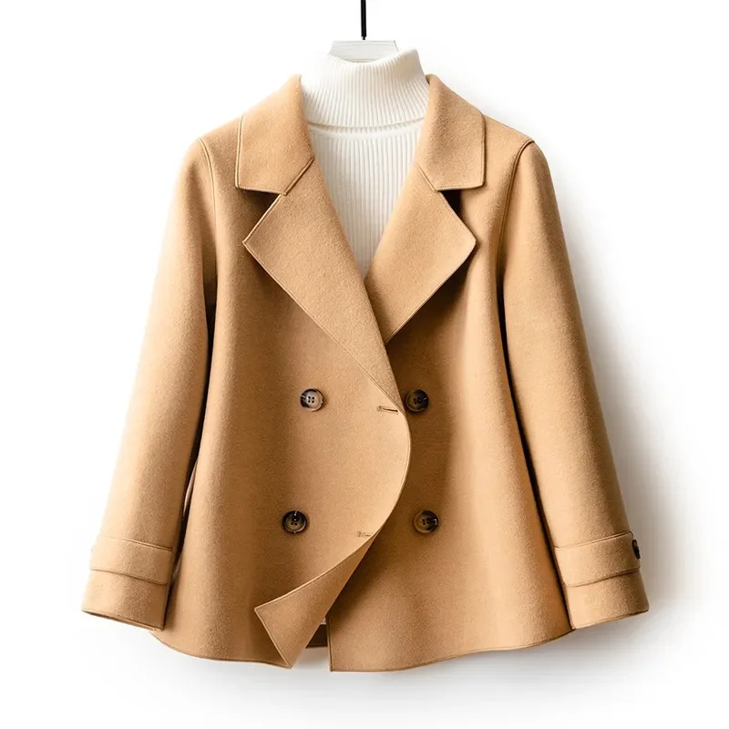 High-Quality Double-Sided Woolen Coat For Women 2026 New Short Temperament Doll Neck Mother's Outfit Woolen Coat Female Red Came