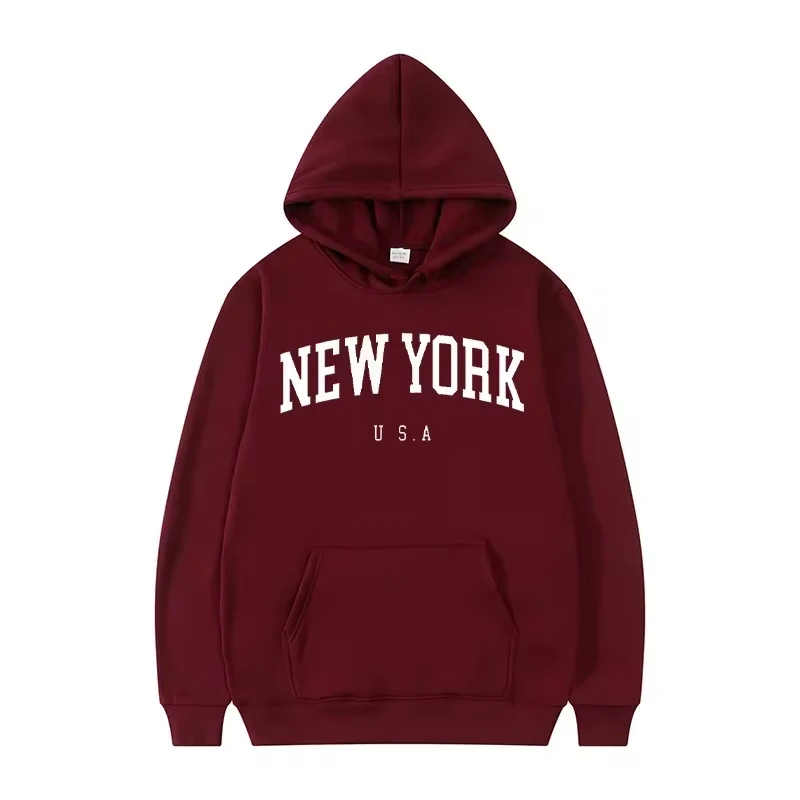 Men Women New York U.S.A City Hoodies Fashion Letter Printed Graphic Sweatshirts Loose Casual Harajuku Hooded Pullover Sportwear