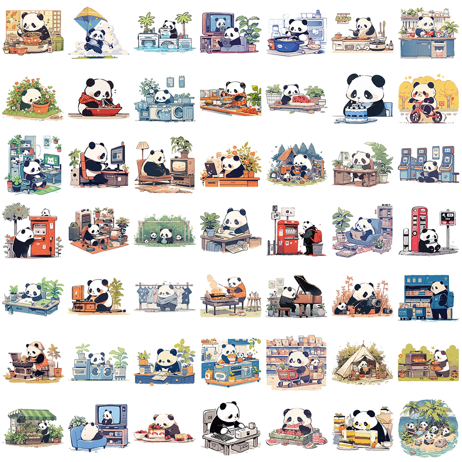 50pcs Panda's Daily Stickers suitablefor Notebook computer Luggage  Refrigerator skate boards phone cases sticker