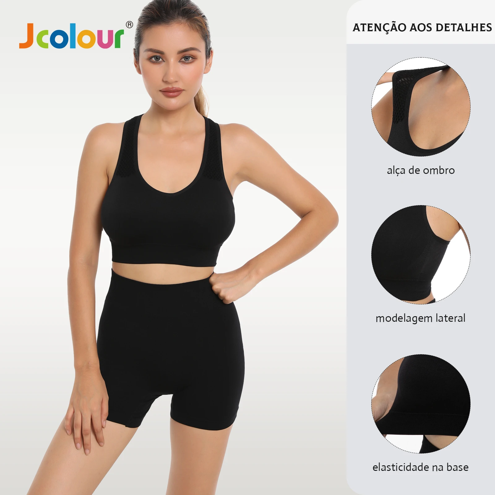 Frete grátis Jcolour Conjunto de Top e Shorts Esportivo Feminino, Respirável e de Secagem Rápida para Yoga e Corrida