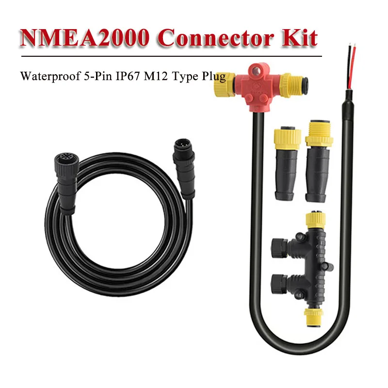 NMEA2000 5-Pin Yacht Instrument Plug Wire Kit IP67 Waterproof/Rustproof M12 T Type Connector Cable Male to Female Extension Line