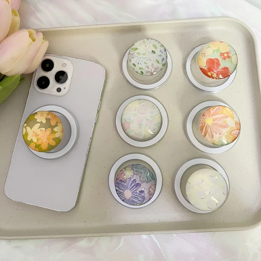 

Корейская милая картина маслом с цветком для Magsafe, магнитный телефон Griptok Grip Tok, подставка для IPhone, чехол с беспроводной зарядкой, кольцо-держатель