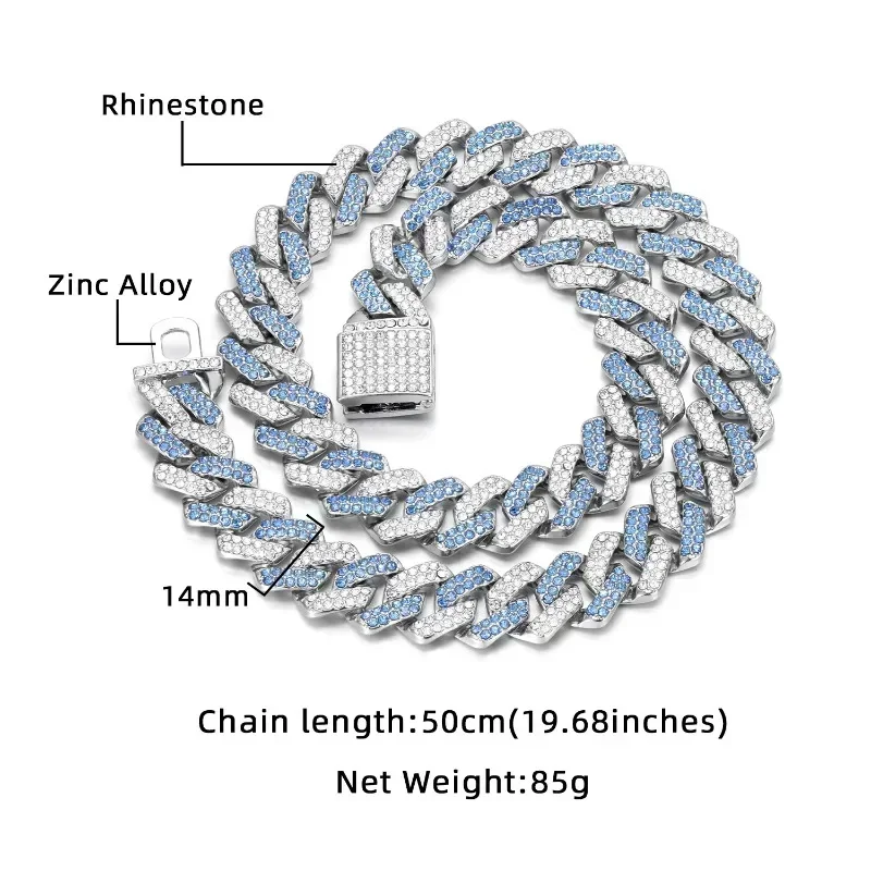 Hip Hop Shiny 13MM Cuban Link Chain Necklace Women Men Silver Color Rhinestone Iced Out Cuban Chain Punk Jewelry Necklace Gift