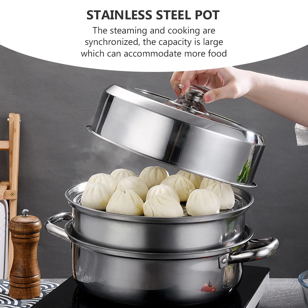

1pc Stainless Steel Steaming Pot 304 Large Capacity Multi-Use Soup Steam Pot For Induction Gas Stove Home Kitchen Cookware